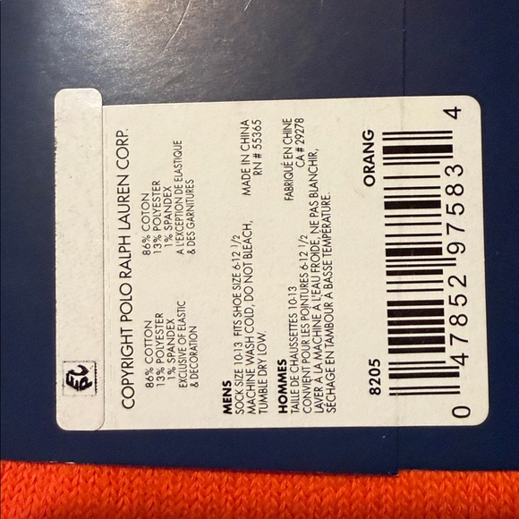 Polo Ralph lauren socks 10-13 orange nwt - Picture 3 of 3
